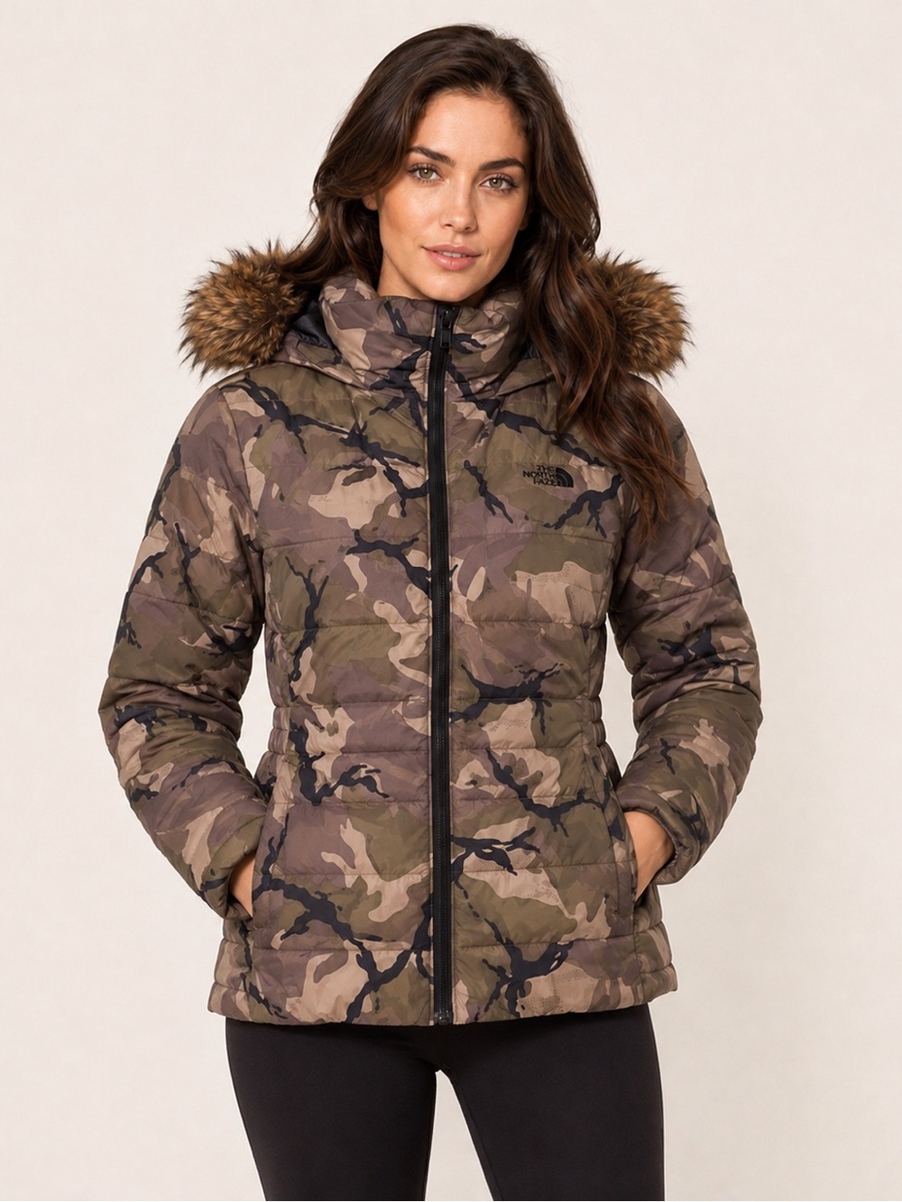 The North Face Gotham Jacket II Camo Down Puffer Faux Fur Hood Pockets Size XL